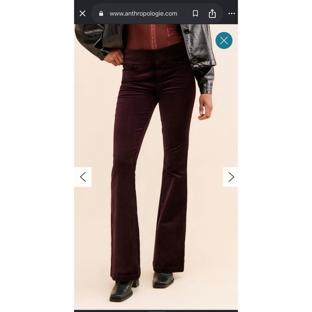 Anthropologie Paige high rise flair Velvet Trouser Pants Berry Jam Wine 26 NEW - Picture 9 of 9